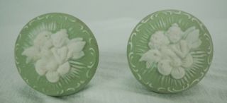 Antique Fancy Rare Green Angels Jasperware Doorknobs Door Knobs C1900 Wedgwood
