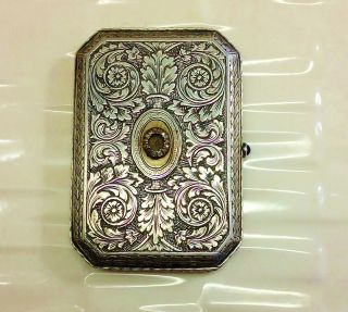 Russian Antique 84 Silver Cigarette Case Snuff Box With Diamonds And Sapphir