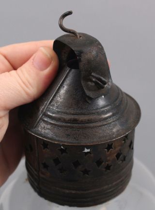 Antique Early 19thC Star Pierced Tin Hand Blown Glass Whale Oil Lantern,  NR 9