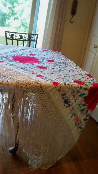 Antique Cantonese Silk Piano Shawl 7