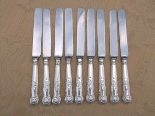 Nine 1929 Kings Pattern English Sterling Crested Armorial 9 1/8 