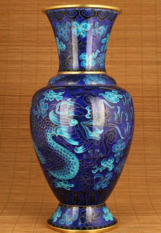 Big Unque Chinese Cloisonne Hand Carved Dragon Vase