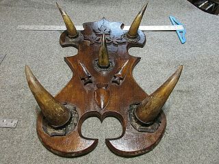 19thc Antique Old West Cow Town Folk Art Cattle Horn Hat Rack Arrow Points
