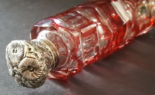Bohemian red glass vintage Victorian antique silver stopper double scent bottle 3