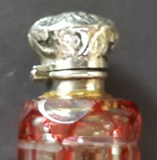 Bohemian red glass vintage Victorian antique silver stopper double scent bottle 6