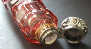 Bohemian red glass vintage Victorian antique silver stopper double scent bottle 7