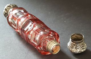 Bohemian red glass vintage Victorian antique silver stopper double scent bottle 8