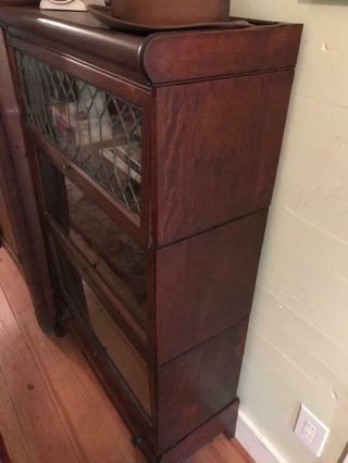 Antique vintage 3 Stack Barrister Bookcase with drawer and top leaded glass 2