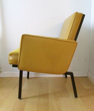 Vtg Mid Century Modern Eck - Adams Gold Vinyl Side Chair Boucle Tubular Steel MCM 5