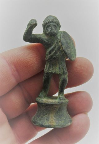 Circa 300 - 400ad Ancient Roman Bronze Soldier Statuette Holding Shield Rare