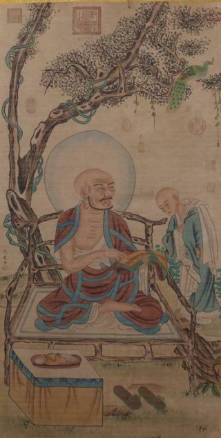 Chinese Old Wu Daozi Scroll Painting Scroll Buddha 79.  53”