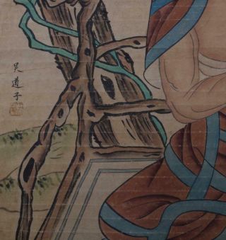 Chinese Old Wu Daozi Scroll Painting Scroll Buddha 79.  53” 4