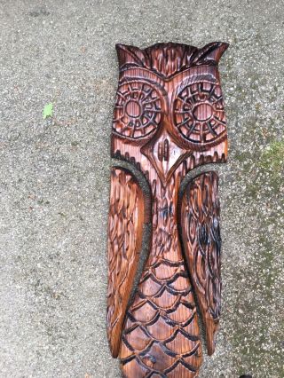 Large Mid Century Modern Carved Witco Owl Wall Sculpture 50” Tall Eames Tiki Wow 2