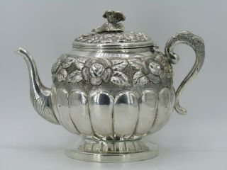 Antique J.  Vigueras Floral Repoussee Sterling Silver Teapot Made in Mexico 3