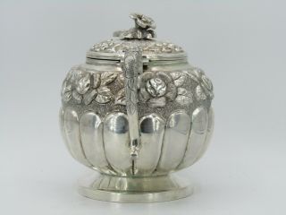 Antique J.  Vigueras Floral Repoussee Sterling Silver Teapot Made in Mexico 4