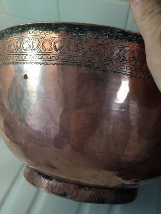 Large Detailed Hand Chased Signed Persian Copper Bowl Islamic Turkish 5