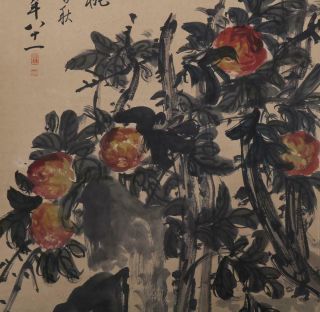 Chinese Old Wu Changshuo Scroll Painting Flowers 77.  95” 5