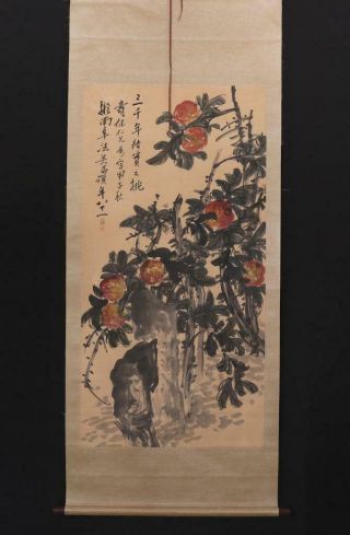 Chinese Old Wu Changshuo Scroll Painting Flowers 77.  95” 7