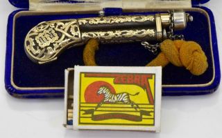 ONE OF A KIND antique Imperial Russian silver&24k gold lighter in form of pistol 3