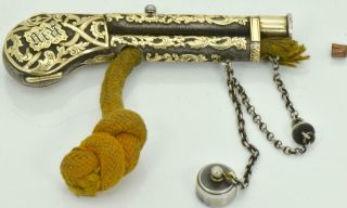 ONE OF A KIND antique Imperial Russian silver&24k gold lighter in form of pistol 9