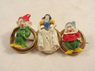 Vintage Rare Jewelry Pin Brooch Snow White Disneyana Dwarf Dopey Bashful 50 