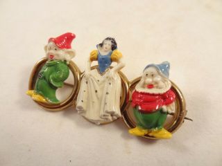 Vintage RARE jewelry pin brooch Snow White Disneyana DWARF DOPEY BASHFUL 50 ' s 2