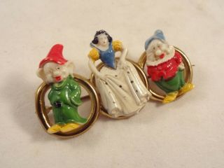 Vintage RARE jewelry pin brooch Snow White Disneyana DWARF DOPEY BASHFUL 50 ' s 3