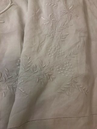 Antique French finest linen fil de LIN sheet with grapes embroidery n monogram 11