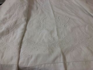 Antique French finest linen fil de LIN sheet with grapes embroidery n monogram 3