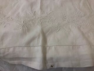 Antique French finest linen fil de LIN sheet with grapes embroidery n monogram 4