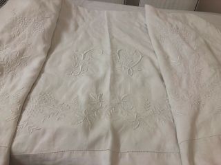 Antique French finest linen fil de LIN sheet with grapes embroidery n monogram 5