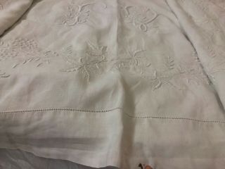 Antique French finest linen fil de LIN sheet with grapes embroidery n monogram 6