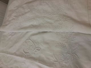 Antique French finest linen fil de LIN sheet with grapes embroidery n monogram 7