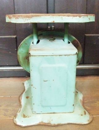 Vtg PELOUZE Family Scale Farm Art Deco Kitchen 24 Lb Green Metal Robins Egg Blue 3