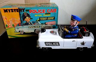 Vintage Tin Battery - Op Mystery Action Police Car,  Nomura Toys (t.  N) Japan.  Exib