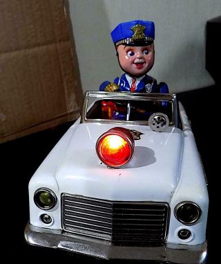 Vintage Tin Battery - Op Mystery Action Police Car,  Nomura Toys (T.  N) Japan.  EXiB 9