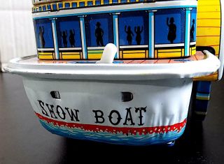 Vintage Tin Battery Op Show Boat With Whistle & Smoke,  Modern Toys,  Japan.  EXiB 7