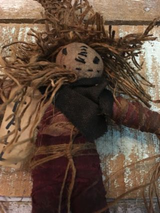 Primitive folk Art ARtist made Small Scarecrow doll ornament charmer hanger 10