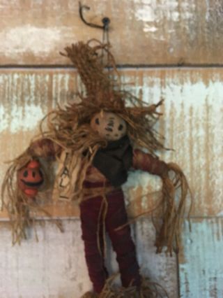 Primitive Folk Art Artist Made Small Scarecrow Doll Ornament Charmer Hanger