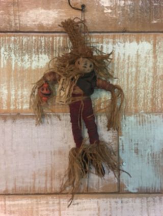 Primitive folk Art ARtist made Small Scarecrow doll ornament charmer hanger 2