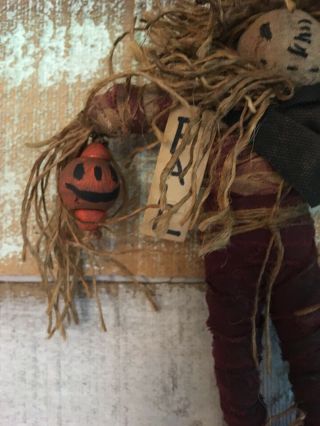 Primitive folk Art ARtist made Small Scarecrow doll ornament charmer hanger 4