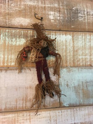 Primitive folk Art ARtist made Small Scarecrow doll ornament charmer hanger 8