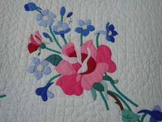 Glorious Handwork Vintage Romantic Pink Roses Applique QUILT Fine Quilting 9