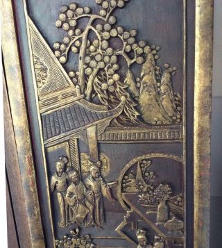 Two Antique Chinese Carved Wood Golden Gilded Panel LARGE 10