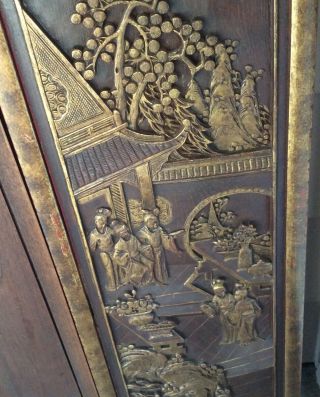 Two Antique Chinese Carved Wood Golden Gilded Panel LARGE 11