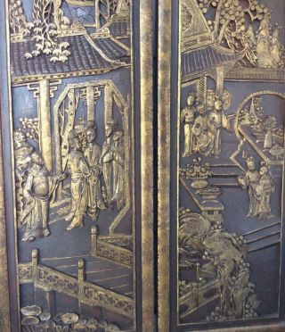 Two Antique Chinese Carved Wood Golden Gilded Panel LARGE 5