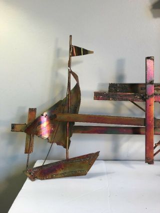 MCM Jere Style Metal 3D Wall Sculpture Sailboats & Boathouse 17 X 33” 2