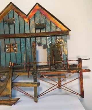 MCM Jere Style Metal 3D Wall Sculpture Sailboats & Boathouse 17 X 33” 5