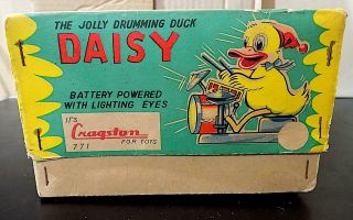 Vintage Tin Battery - Operated Daisy the Jolly Drumming Duck,  Alps Co.  Japan EXiB 11