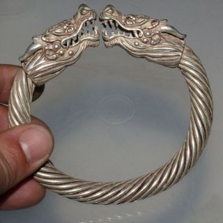 Perfect Medieval Silver Bracelet With Dragon Head